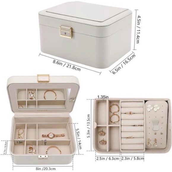 Kamier 2-Tier Beige Jewelry Box with Mirror - Picture 10 of 11